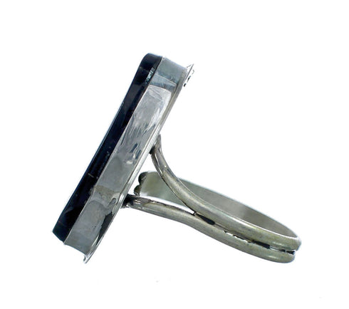 Genuine Sterling Silver Navajo Adjustable Multicolor Inlay Ring Size 9, 10, 11 NN20585